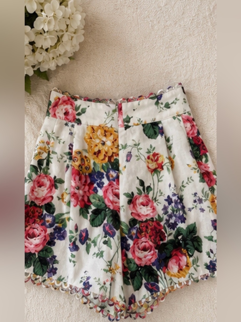 Zimmermann White Floral Mini Skirt with Pink, Yellow & Purple Blooms